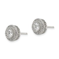 Sterling Silver Rhod-plated Polished Pavé CZ Halo Round Post Earrings view 2