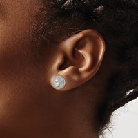 Sterling Silver Rhod-plated Polished Pavé CZ Halo Round Post Earrings view 3