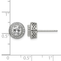 Sterling Silver Rhod-plated Polished Pavé CZ Halo Round Post Earrings view 4