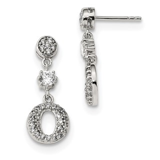 Sterling Silver Rhodium-plated CZ Circle Dangle Earrings