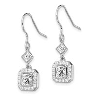 Sterling Silver Rhodium-plated Polished Square CZ Halo Dangle Earrings view 2