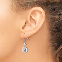 Sterling Silver Rhodium-plated Polished Square CZ Halo Dangle Earrings view 3