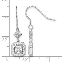 Sterling Silver Rhodium-plated Polished Square CZ Halo Dangle Earrings view 4