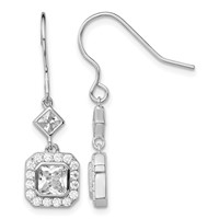 Sterling Silver Rhodium-plated Polished Square CZ Halo Dangle Earrings view 1