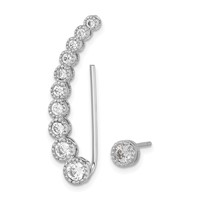 Sterling Silver RH-plated Polished & Textured CZ 1 Ear Climber & 1 Stud Ear view 2