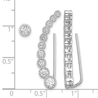 Sterling Silver RH-plated Polished & Textured CZ 1 Ear Climber & 1 Stud Ear view 4