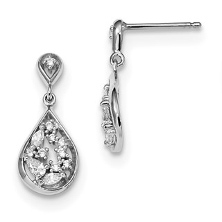 Sterling Silver Rhodium-plated CZ Teardrop Post Dangle Earrings