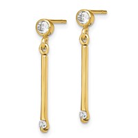 Sterling Silver Gold-tone Polished Bar Earrings with CZ Post Dangle view 2