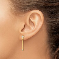 Sterling Silver Gold-tone Polished Bar Earrings with CZ Post Dangle view 3