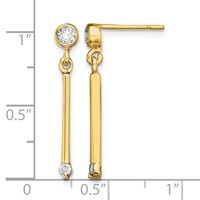 Sterling Silver Gold-tone Polished Bar Earrings with CZ Post Dangle view 4