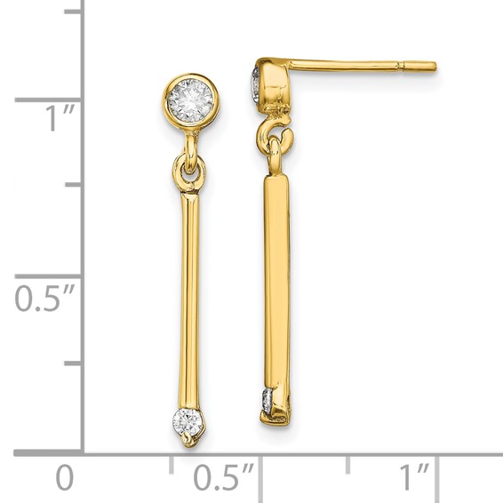 Sterling Silver Gold-tone Polished Bar w/ CZ Post Dangle Earrings