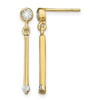 Sterling Silver Gold-tone Polished Bar Earrings with CZ Post Dangle view 1