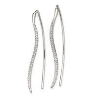 Sterling Silver Polished CZ Curved Bar Threader Earrings view 2