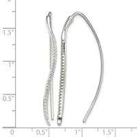 Sterling Silver Polished CZ Curved Bar Threader Earrings view 4