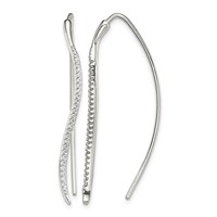 Sterling Silver Polished CZ Curved Bar Threader Earrings view 1