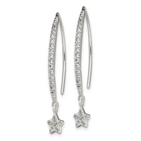 Sterling Silver Polished CZ Star Threader Earrings view 2