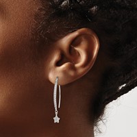 Sterling Silver Polished CZ Star Threader Earrings view 3