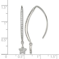 Sterling Silver Polished CZ Star Threader Earrings view 4
