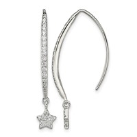 Sterling Silver Polished CZ Star Threader Earrings view 1
