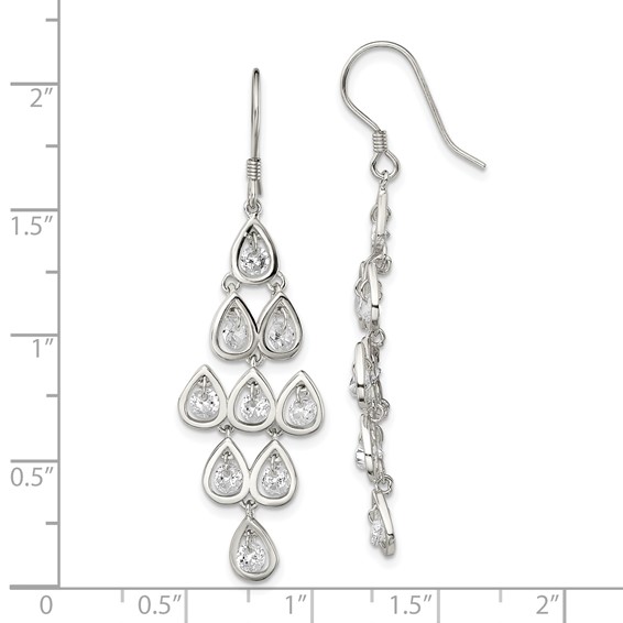 Sterling Silver RH-pltd Polished Fancy Pear CZ Chandelier Dangle Earrings