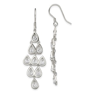 Sterling Silver RH-pltd Polished Fancy Pear CZ Chandelier Dangle Earrings