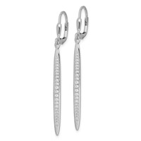 Sterling Silver Rhodium-plated Polished CZ Bar Leverback Dangle Earrings view 2