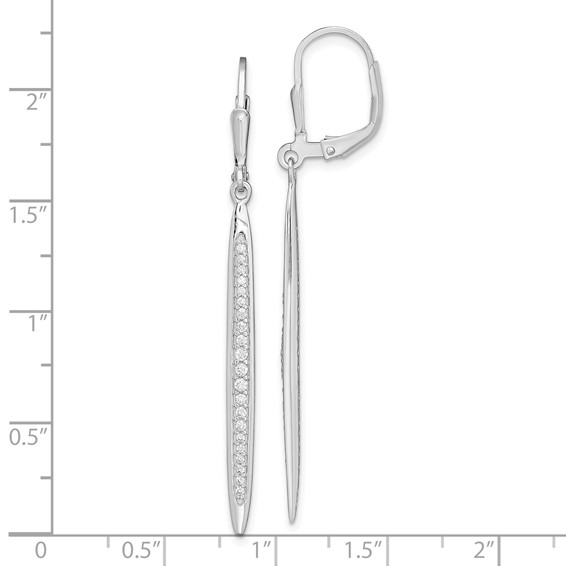 Sterling Silver Rhodium-plated Polished CZ Bar Leverback Dangle Earrings