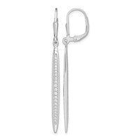 Sterling Silver Rhodium-plated Polished CZ Bar Leverback Dangle Earrings view 1