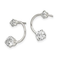 Sterling Silver Polished CZ Half-Circle Post Earrings view 2