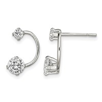 Sterling Silver Polished CZ Half-Circle Post Earrings view 1