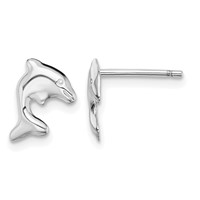 Sterling Silver Rhodium-plated Dolphin Stud Earrings view 1