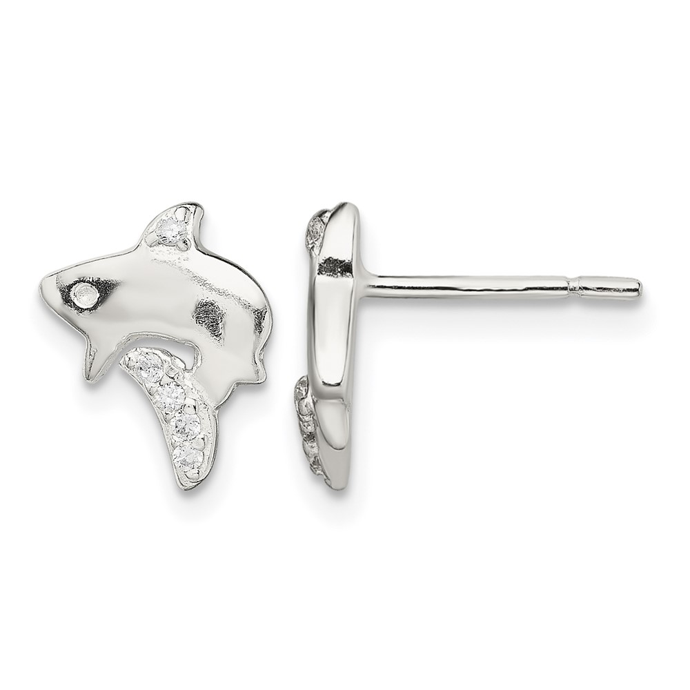 Sterling Silver Polished CZ Shark Post Earrings