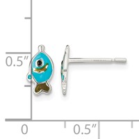 Sterling Silver Polished Enameled Fish Post Earrings view 4