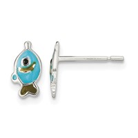 Sterling Silver Polished Enameled Fish Post Earrings view 1