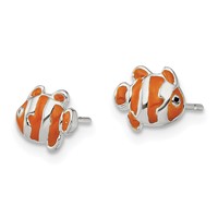 Sterling Silver Polished Enameled Clown Fish Post Earrings view 2