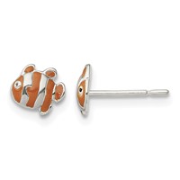 Sterling Silver Polished Enameled Clown Fish Post Earrings view 1
