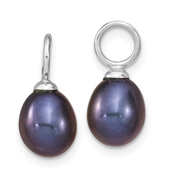 Sterling Silver Rhodium-plated 7-8mm Black and White Rice Freshwater Cultured Pearl and CZ Interchangeable Post Earrings Set