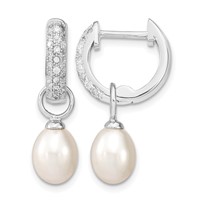 Sterling Silver Rhodium-plated 7-8mm Black and White Rice Freshwater Cultured Pearl and CZ Interchangeable Post Earrings Set view 3