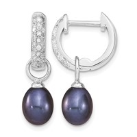 Sterling Silver Rhodium-plated 7-8mm Black and White Rice Freshwater Cultured Pearl and CZ Interchangeable Post Earrings Set view 4