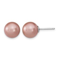 Sterling Silver Rh-pl 10-11mm Wht Pink Imitation Shell Pearl 3 Earring Set view 2
