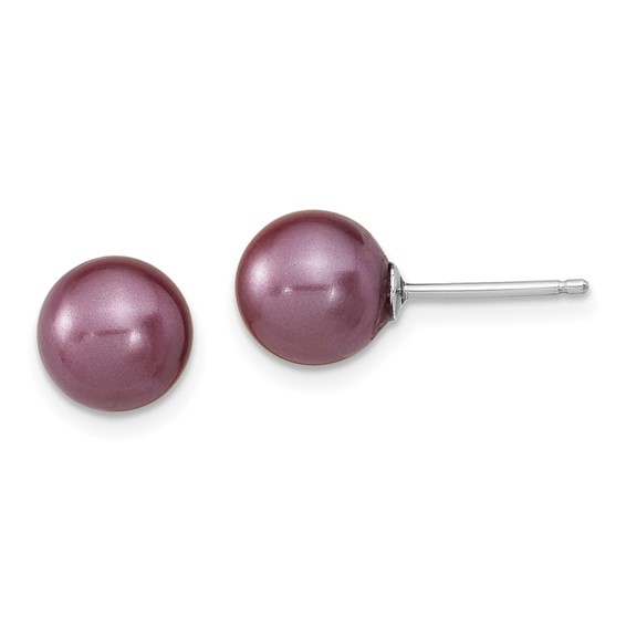 Sterling Silver Rh-pl 8-9mm Purple/Wht Imitat Shell Pearl Post 3 Earring Se