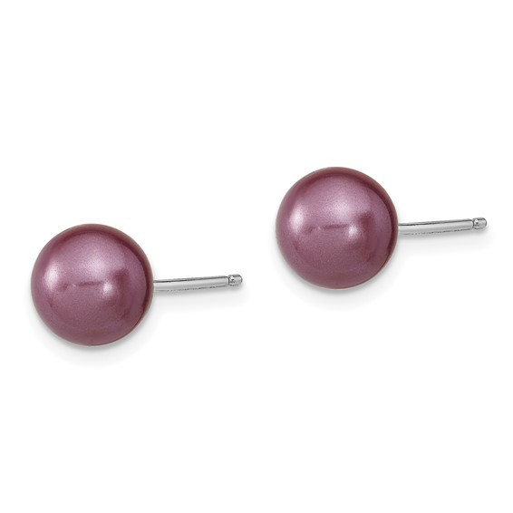 Sterling Silver Rh-pl 8-9mm Purple/Wht Imitat Shell Pearl Post 3 Earring Se