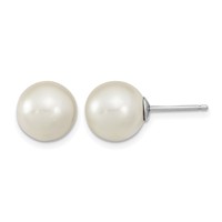 Sterling Silver Rhodium-plated 10-11mm White and Grey 10-11mm Round Imitation Shell Pearl and Ball Stet of 3 Post Earrings view 2