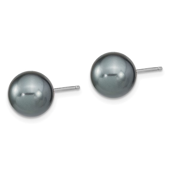 Sterling Silver Rhodium-plated 10-11mm White and Grey 10-11mm Round Imitation Shell Pearl and Ball Stet of 3 Post Earrings