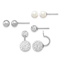 Sterling Silver RH 3 Pair Mop & Crystal Front Dangle Back Earring Set view 1