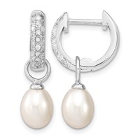 Sterling Silver Rhodium-plated 7-8mm Pink and White Rice Freshwater Cultured Pearl and CZ Interchangeable Post Earrings Set view 3