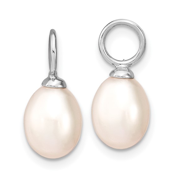 Sterling Silver Rhodium-plated 7-8mm Pink and White Rice Freshwater Cultured Pearl and CZ Interchangeable Post Earrings Set
