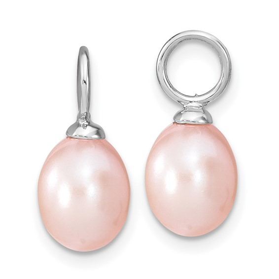 Sterling Silver Rhodium-plated 7-8mm Pink and White Rice Freshwater Cultured Pearl and CZ Interchangeable Post Earrings Set