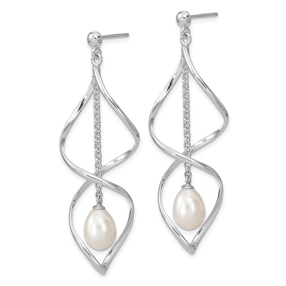 Sterling Silver FWC Pearl Post Dangle Earrings