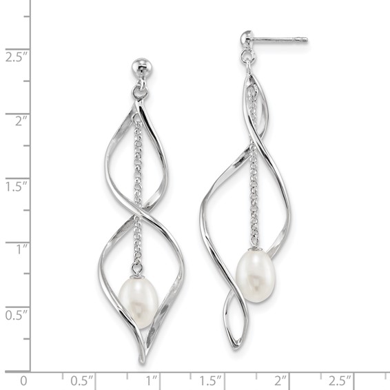 Sterling Silver FWC Pearl Post Dangle Earrings